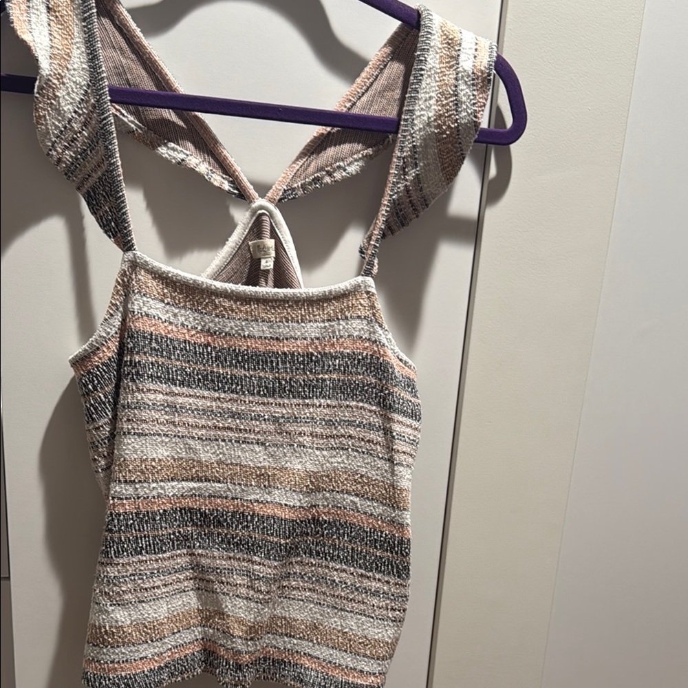 Madewell Tan and Brown Tie Front Tank Top